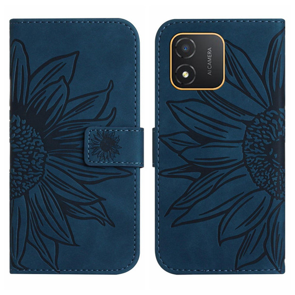 For Honor X5 4G Skin Feel Sun Flower Embossed Flip Leatherette Phone Case with Lanyard(Inky Blue)