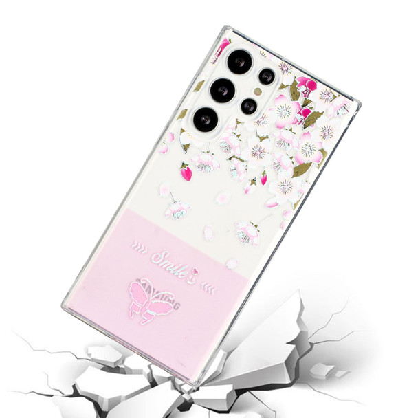 For Samsung Galaxy S23 Ultra 5G Bronzing Butterfly Flower TPU Phone Case(Peach Blossoms)