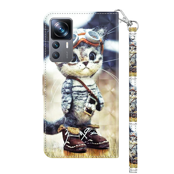 For Xiaomi 12T Pro 3D Painted Leather Phone Case(Naughty Cat)