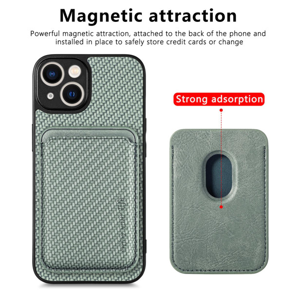 For iPhone 13 mini Carbon Fiber Leatherette Card Magsafe Magnetic Phone Case(Green)