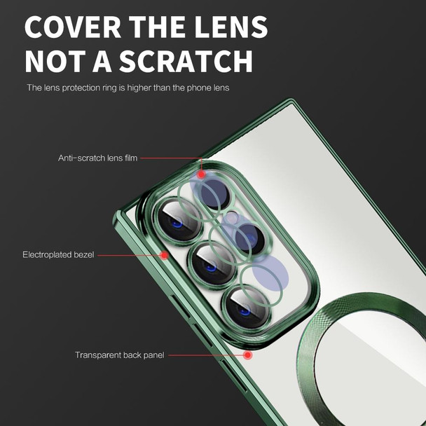 For Samsung Galaxy S23 Ultra 5G CD Texture Plating TPU MagSafe Phone Case with Lens Film(Dark Green)