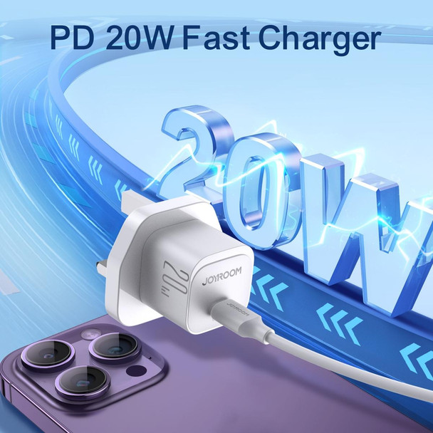 JOYROOM JR-TCF02 PD Type-C 20W Mini Charger with 1m Type-C to 8Pin Cable, Plug:UK Plug(White)