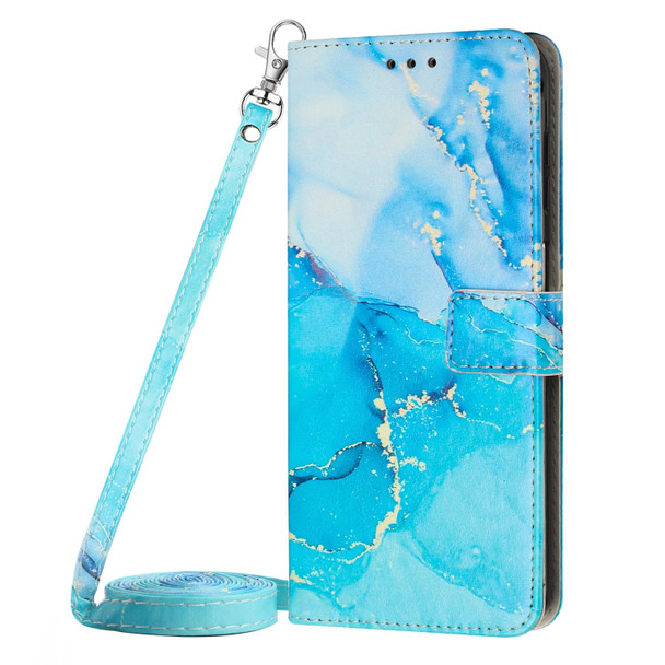 For Motorola Moto X40/X40 Pro/Edge+ 2023 Crossbody Painted Marble Pattern Leatherette Phone Case(Blue Green)