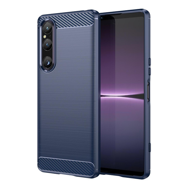 For Sony Xperia 1 V Brushed Texture Carbon Fiber TPU Phone Case(Blue)