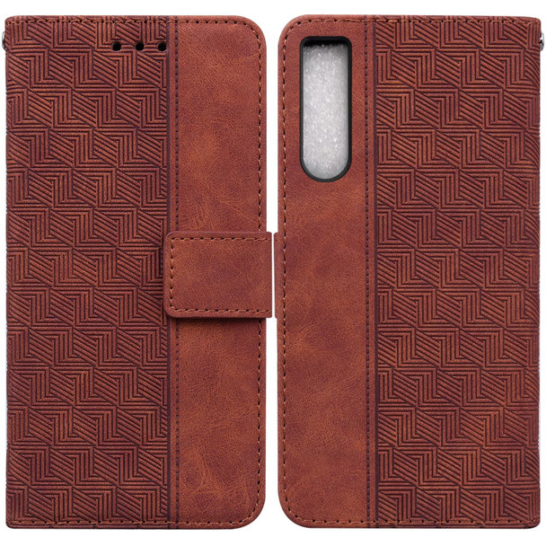 For Sony Xperia 10 IV 2023 Geometric Embossed Leatherette Phone Case(Brown)