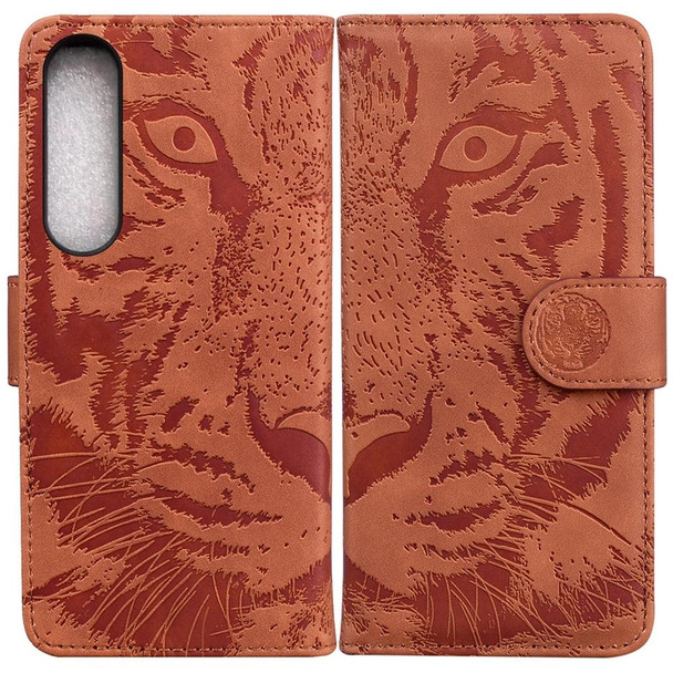 For Sony Xperia 1 IV 2023 Tiger Embossing Pattern Leatherette Phone Case(Brown)