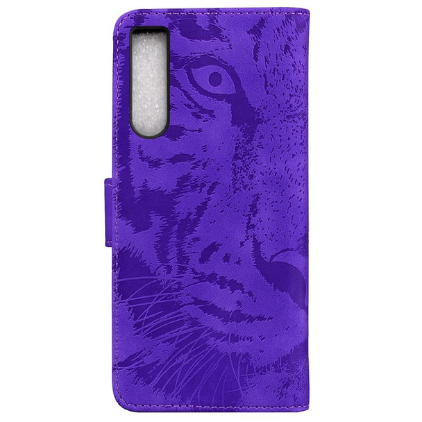 For Sony Xperia 10 IV 2023 Tiger Embossing Pattern Leatherette Phone Case(Purple)