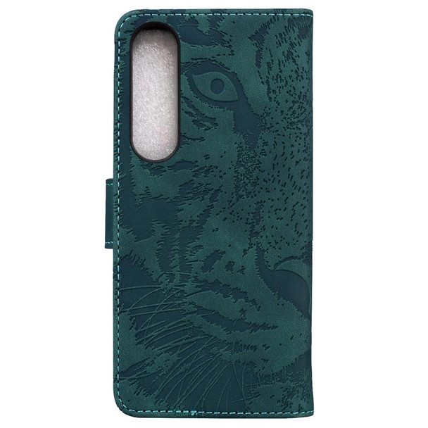 For Sony Xperia 1 IV 2023 Tiger Embossing Pattern Leatherette Phone Case(Green)