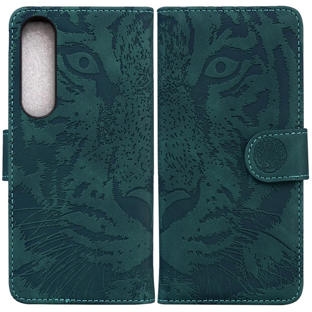 For Sony Xperia 1 IV 2023 Tiger Embossing Pattern Leatherette Phone Case(Green)