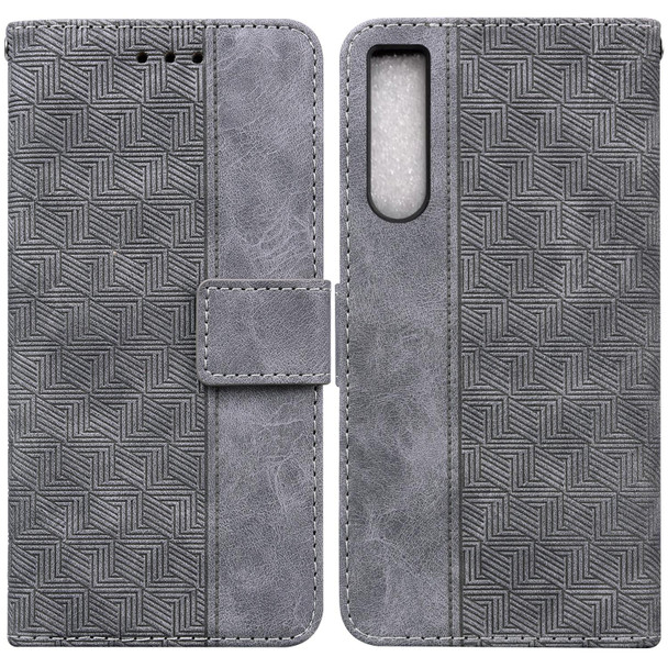 For Sony Xperia 10 IV 2023 Geometric Embossed Leatherette Phone Case(Grey)