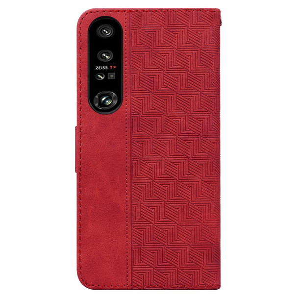 For Sony Xperia 1 IV 2023 Geometric Embossed Leatherette Phone Case(Red)