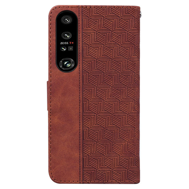 For Sony Xperia 1 IV 2023 Geometric Embossed Leatherette Phone Case(Brown)