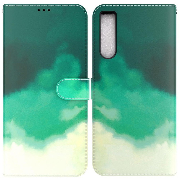 For Sony Xperia 10 IV 2023 Watercolor Pattern Flip Leatherette Phone Case(Cyan Green)