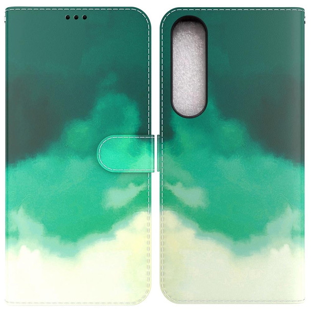 For Sony Xperia 1 IV 2023 Watercolor Pattern Flip Leatherette Phone Case(Cyan Green)