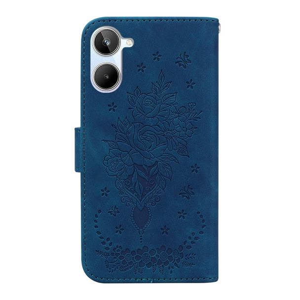 For Realme 10 4G Butterfly Rose Embossed Leatherette Phone Case(Blue)