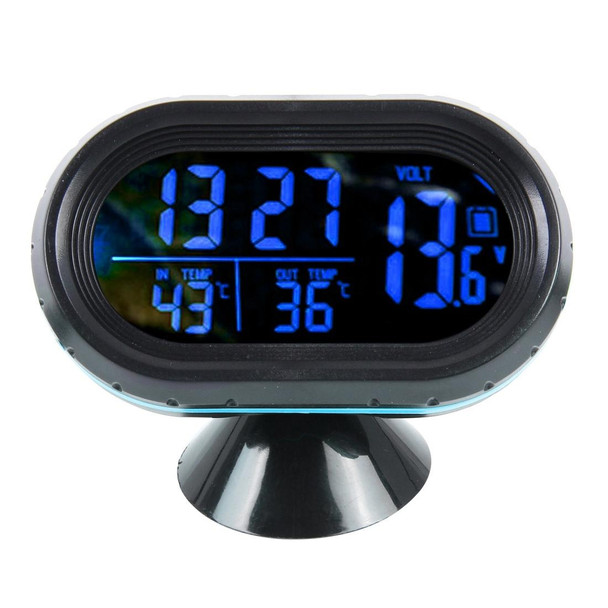 VST-7009V 4 In 1 Digital Car Thermometer Voltage Meter Luminous Clock Tester Detector LCD Monitor Back light(Blue Light)