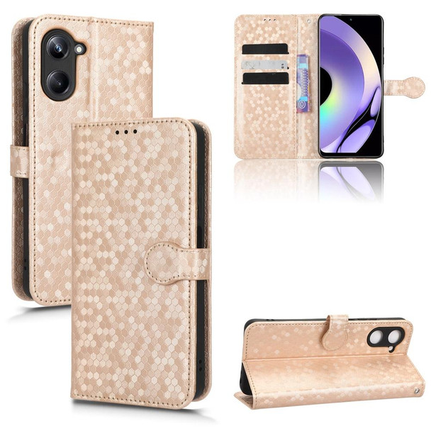 For Realme 10 4G Honeycomb Dot Texture Leatherette Phone Case(Gold)