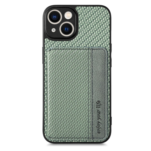For iPhone 13 Carbon Fiber Magnetic Card Bag Phone Case(Green)