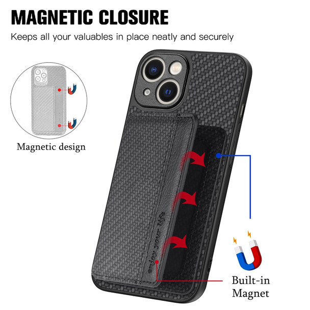 For iPhone 13 mini Carbon Fiber Magnetic Card Bag Phone Case(Black)