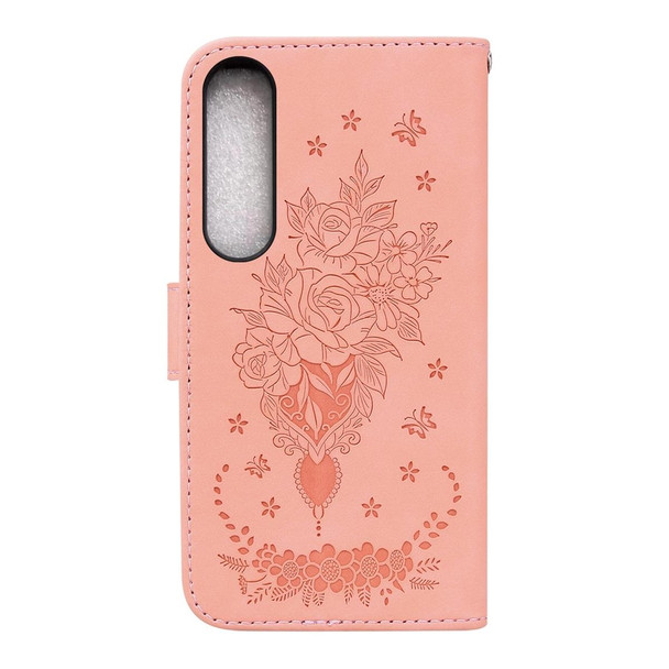 For Sony Xperia 1 IV 2023 Butterfly Rose Embossed Leatherette Phone Case(Pink)