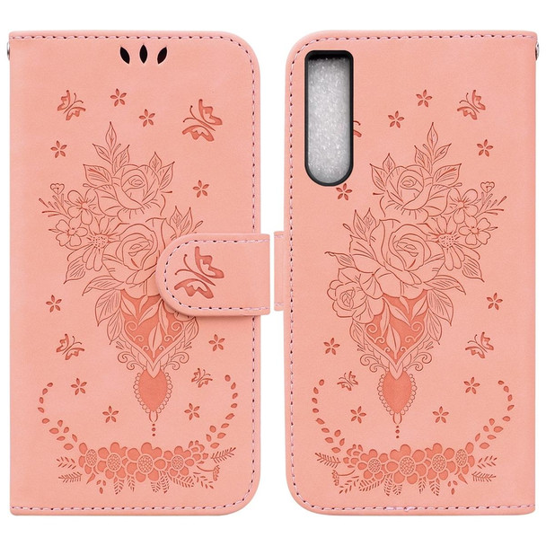 For Sony Xperia 10 IV 2023 Butterfly Rose Embossed Leatherette Phone Case(Pink)