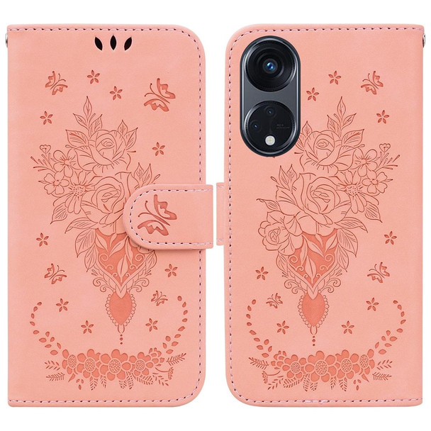For OPPO Reno8 T 5G / A1 Pro 5G Butterfly Rose Embossed Leatherette Phone Case(Pink)