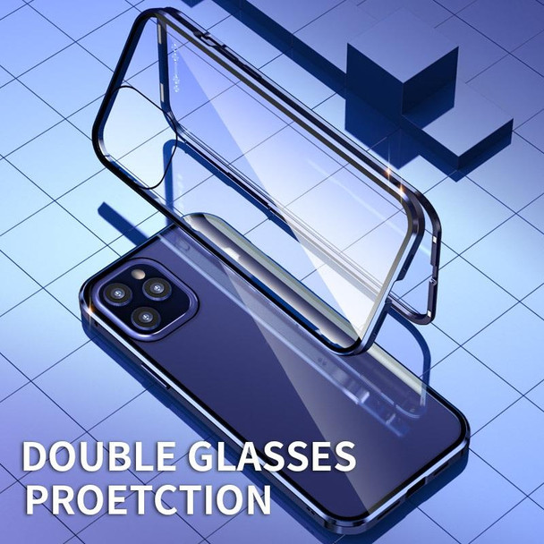 Double Sides Tempered Glass Magnetic Adsorption Metal Frame HD Screen Case - iPhone 12 Pro Max(Deep Green)