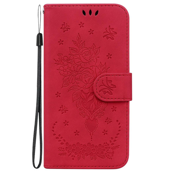 For OnePlus 11 Butterfly Rose Embossed Leatherette Phone Case(Red)