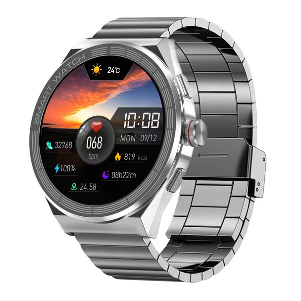 BM01 1.45 inch Steel Band IP68 Waterproof Smart Watch Support Bluetooth Call / NFC(Silver)