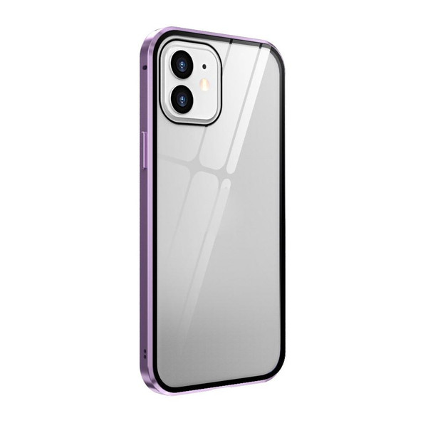 Double Sides Tempered Glass Magnetic Adsorption Metal Frame HD Screen Case - iPhone 12 mini(Light Purple)