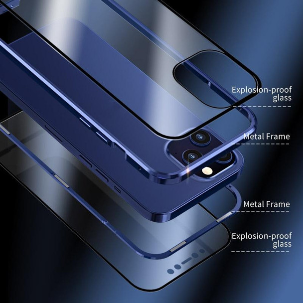 Double Sides Tempered Glass Magnetic Adsorption Metal Frame HD Screen Case - iPhone 12 mini(Blue)