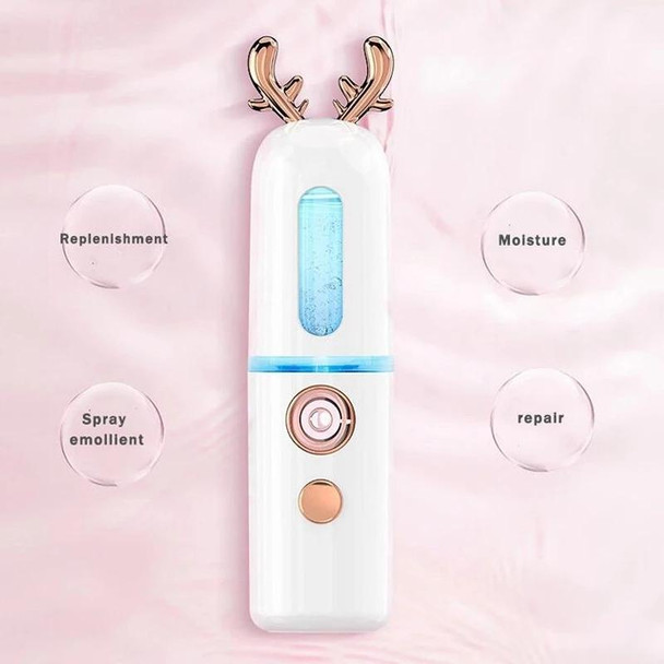 Facial Steamer Nano Spray Water Replenishing Instrument Portable Cold Spray Machine Charging Beauty Instrument Automatic Alcohol Sprayer, Style:Cute Deer(Pink)