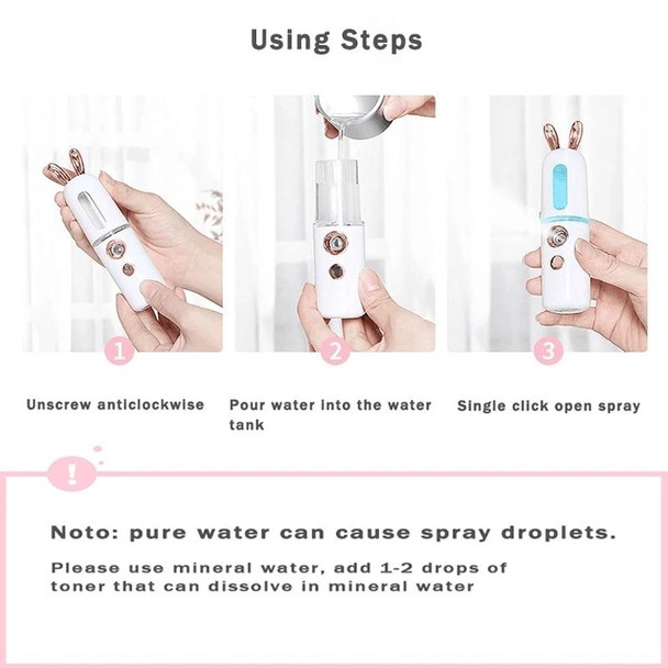 Facial Steamer Nano Spray Water Replenishing Instrument Portable Cold Spray Machine Charging Beauty Instrument Automatic Alcohol Sprayer, Style:Cute Deer(Pink)