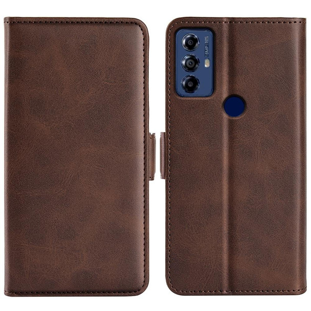 For Motolora Moto G Play 2023 Dual-side Magnetic Buckle Horizontal Flip Leatherette Phone Case(Brown)