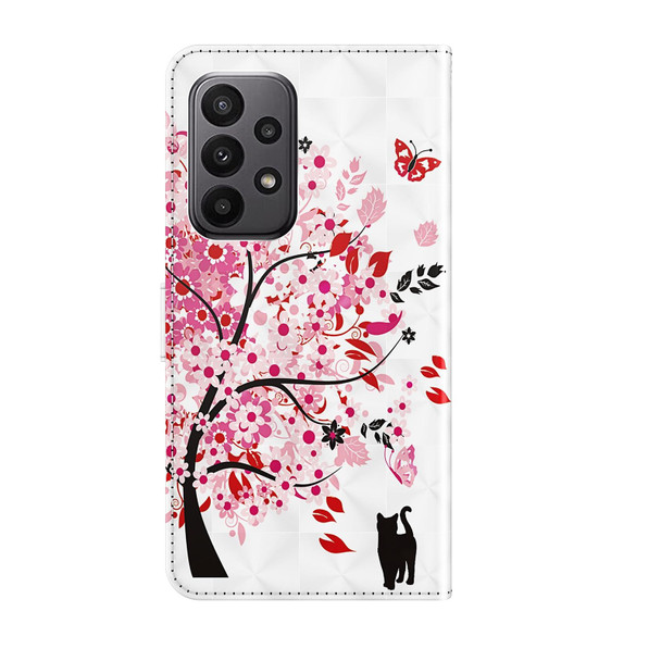 For Samsung Galaxy A24 3D Painting Pattern TPU + PU Leatherette Phone Case(Cat Under The Tree)