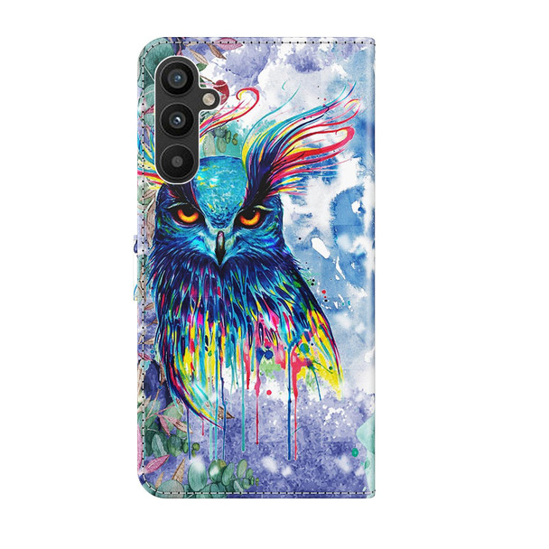 For Samsung Galaxy A34 5G 3D Painting Pattern TPU + PU Leatherette Phone Case(Watercolor Owl)