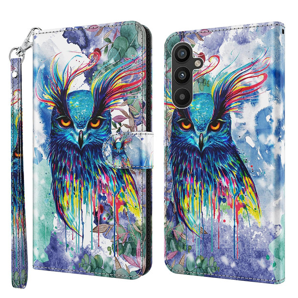 For Samsung Galaxy A34 5G 3D Painting Pattern TPU + PU Leatherette Phone Case(Watercolor Owl)