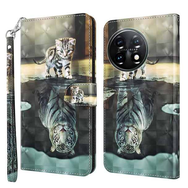 For OnePlus 11 3D Painting Pattern TPU + PU Leatherette Phone Case(Cat Tiger)