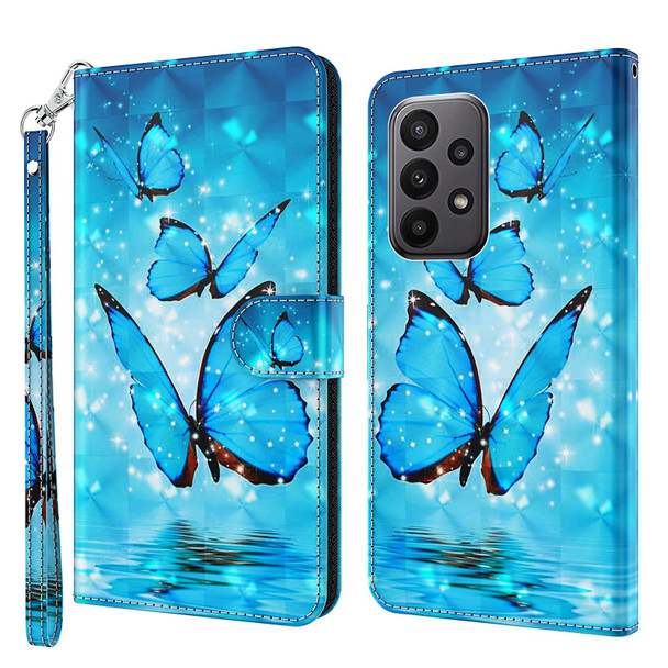 For Samsung Galaxy A24 3D Painting Pattern TPU + PU Leatherette Phone Case(Three Butterflies)