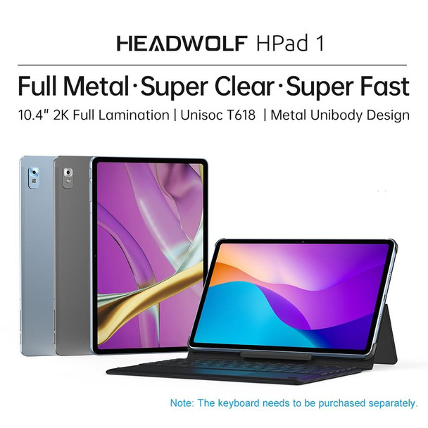 HEADWOLF Hpad1 4G LTE, 10.4 inch, 8GB+128GB, Android 11 Unisoc T618 Octa Core up to 2.0GHz, Support Dual SIM & WiFi & Bluetooth, Global Version with Google Play, US Plug(Blue)