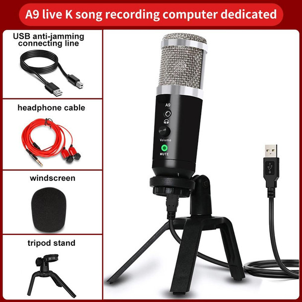 A9 USB Computer Phone Live Broadcast Microphone National K Song Recording Wired Microphone With Stand