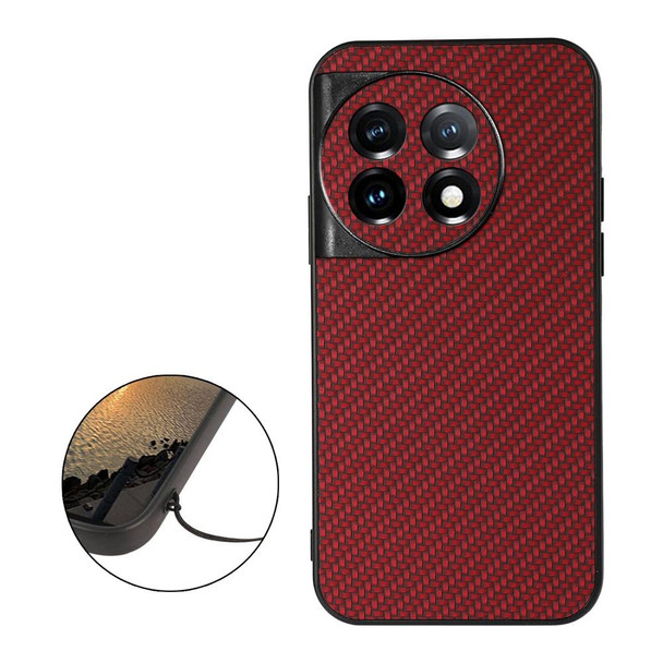 For OnePlus 11 5G Accurate Hole Carbon Fiber Texture PU Phone Case(Red)