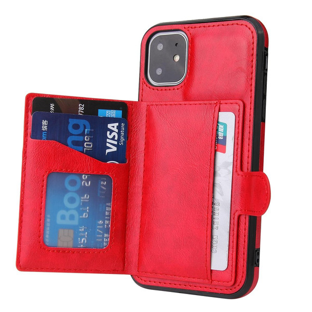 PU + TPU + PC  Shockproof Back Cover Case with Card Slot & Holder - iPhone 12 Pro Max(Red)