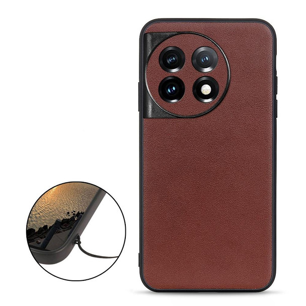 For OnePlus 11 5G Lambskin Texture Genuine Leatherette Phone Case(Brown)