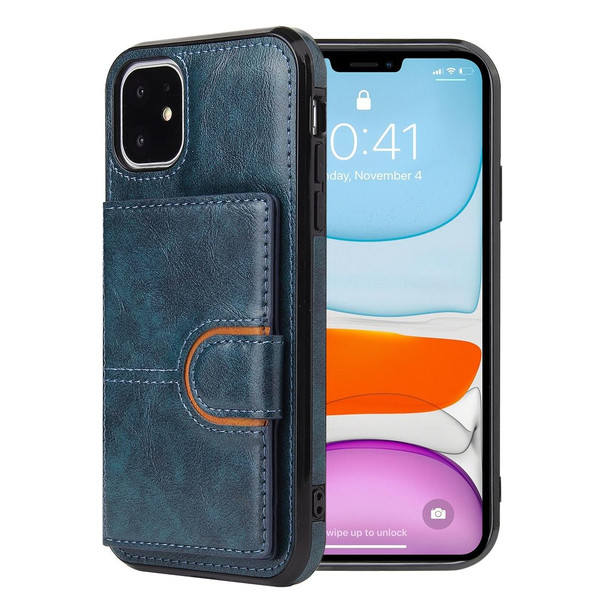 PU + TPU + PC  Shockproof Back Cover Case with Card Slot & Holder - iPhone 12 / 12 Pro(Blue)