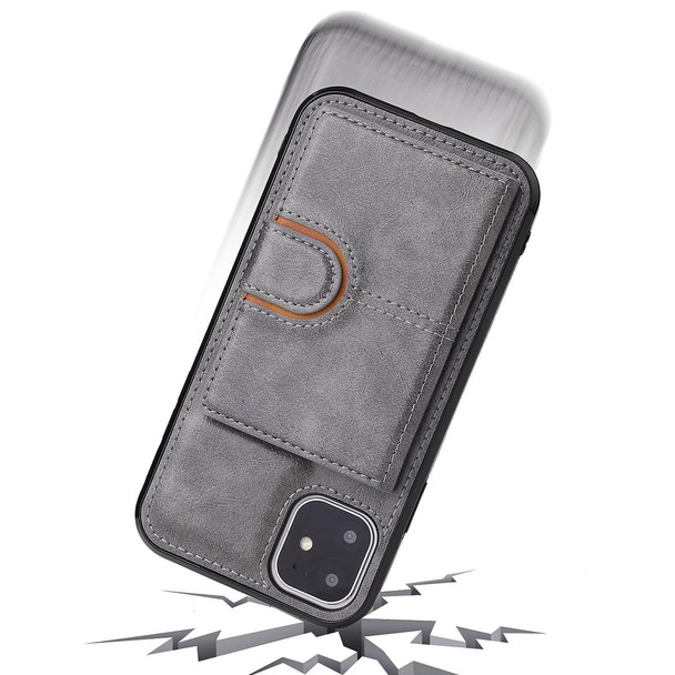 PU + TPU + PC  Shockproof Back Cover Case with Card Slot & Holder - iPhone 12 / 12 Pro(Grey)