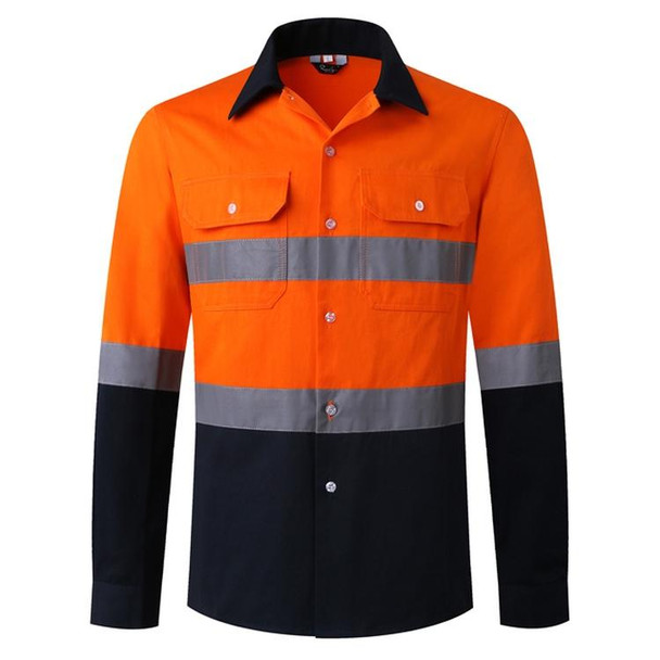 Pure Cotton Long-sleeved Reflective Clothes Overalls Work Clothes, Size: XXXXL(Orange Top)