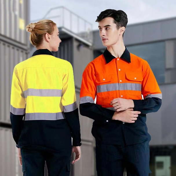 Pure Cotton Long-sleeved Reflective Clothes Overalls Work Clothes, Size: XL(Orange Top)