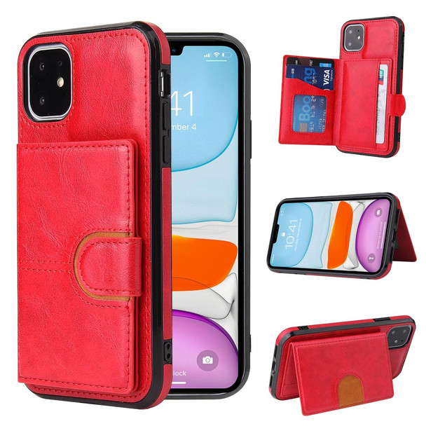 PU + TPU + PC  Shockproof Back Cover Case with Card Slot & Holder - iPhone 12 mini(Red)