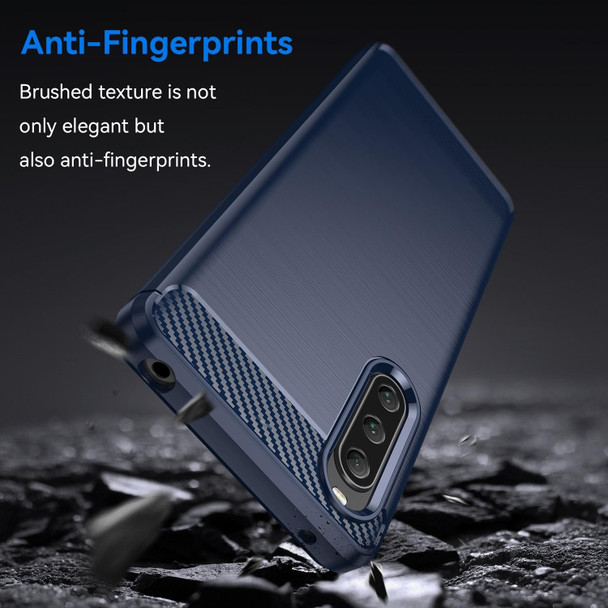 For Sony Xperia 10 V Brushed Texture Carbon Fiber TPU Phone Case(Blue)